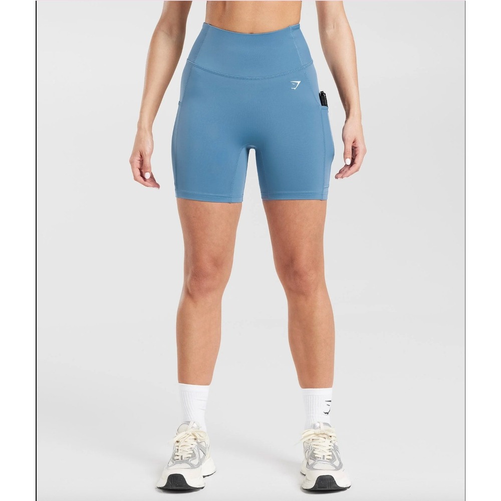 Gymshark Pocket Shorts High Waist Side Pockets Denim Blue‎ Size S GymCore